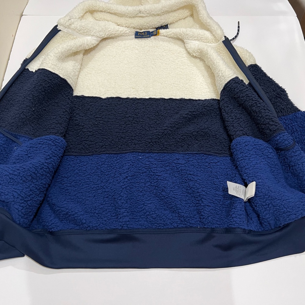 Ralph Lauren Polo, Sherpa Full Zip Hoodie, Blue & White - Picture 5 of 10